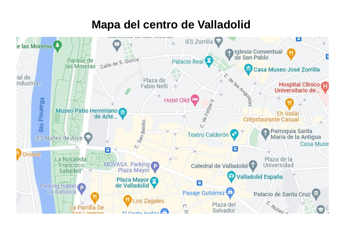 Mapa del centro de Valladolid, google maps